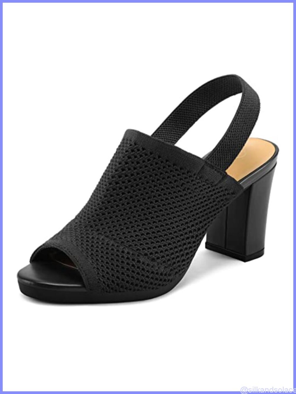 Women's Knit Peep Toe Sandals Elastic Slingback Chunky Block Heels